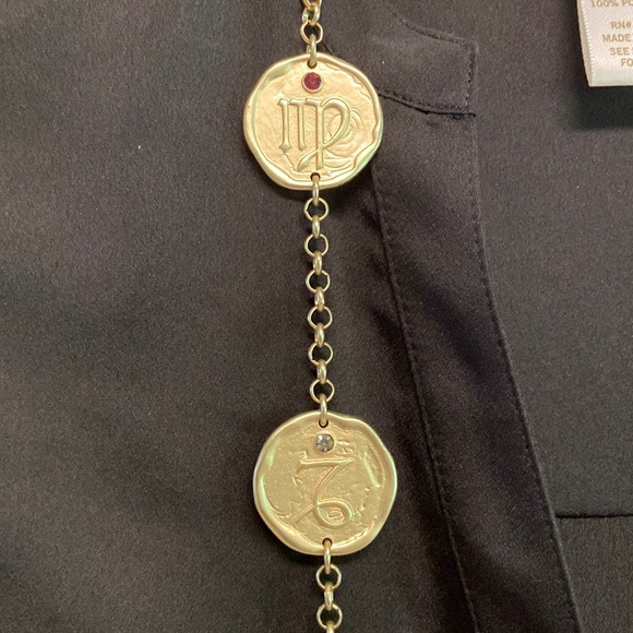 Linea by Louis Dell 'Olio Zodiac Medallion Reversible Goldtone Necklace w Stones - Picture 8 of 13